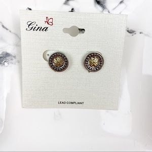 💕 Gold and Silver Two Tone Cross Disc Post Earrings